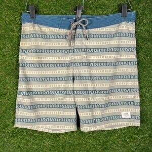Katin Mens Blue Geometric Wave Print Board Shorts Swim Trunks Size 34